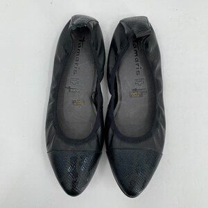 Tamaris comfort pointed toe ballet flat spectator black leather snake shoe 39 8